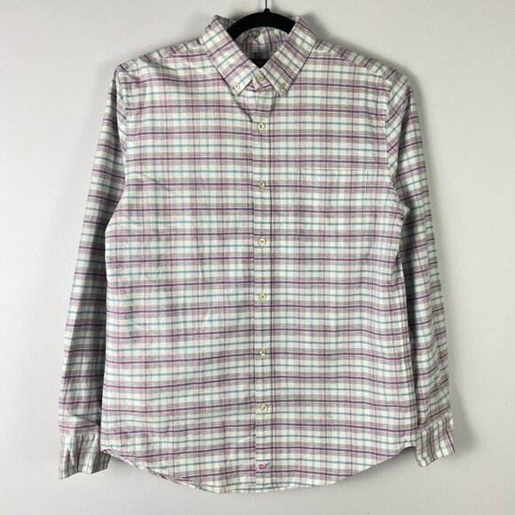 Vineyard Vines Slim Fit Murray Shirt Mens Medium Gray Plaid Long Sleeve Button - Picture 1 of 9